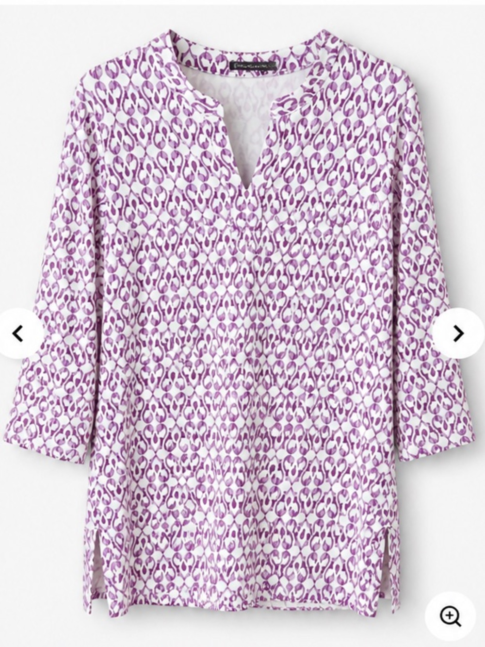 J. McLaughlin White and Lavender Printed Split-Neck Blouse